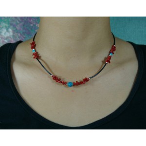 Collier corail et turquoise