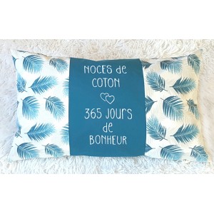 Coussin Noces de coton à personnaliser bleu blanc